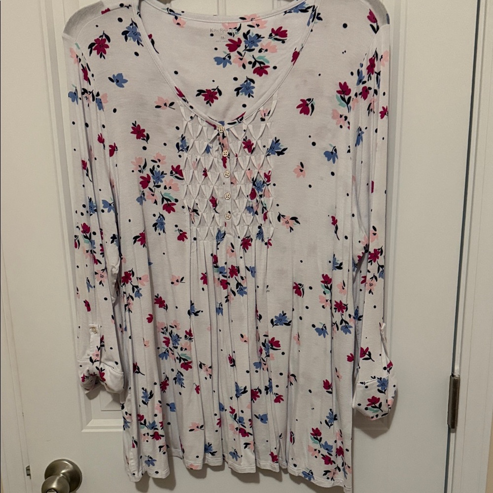 Kim Rogers White Floral Blouse with Pink‎ and Blue